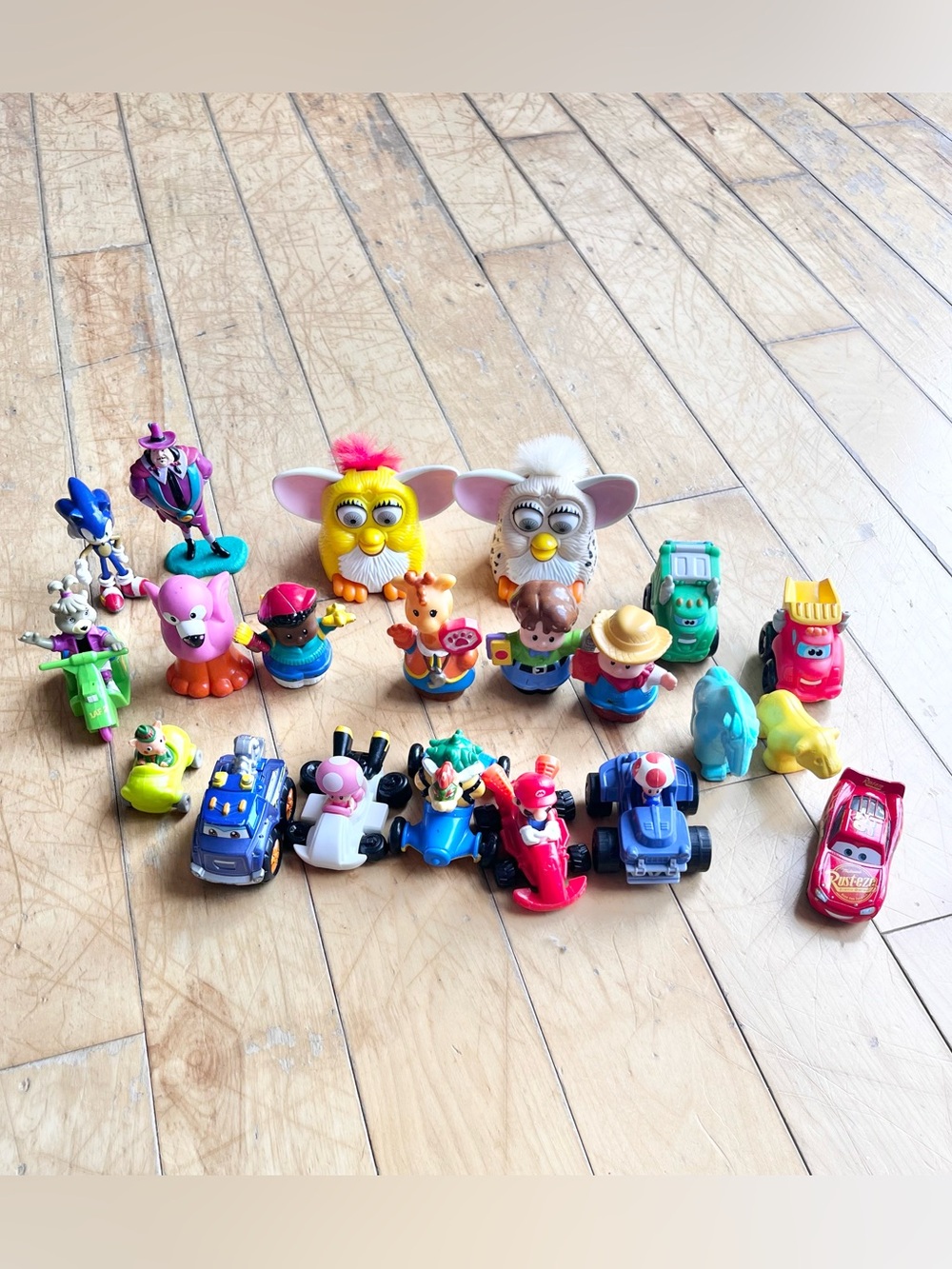 Mixed Character Toy Lot Furby Mario Kart Little People Animalville Sonic & More